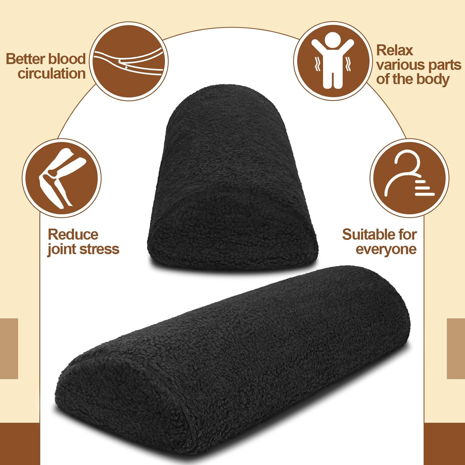 Sintuff Recliner Leg Rest Cushion Sofa Footrest Pillow with Cover Half Moon Bolster Pillow Under Knee Pillow for Sleeping On Back Alleviating Pain, 19.7 x 8 x 3.5 Inch (Black)